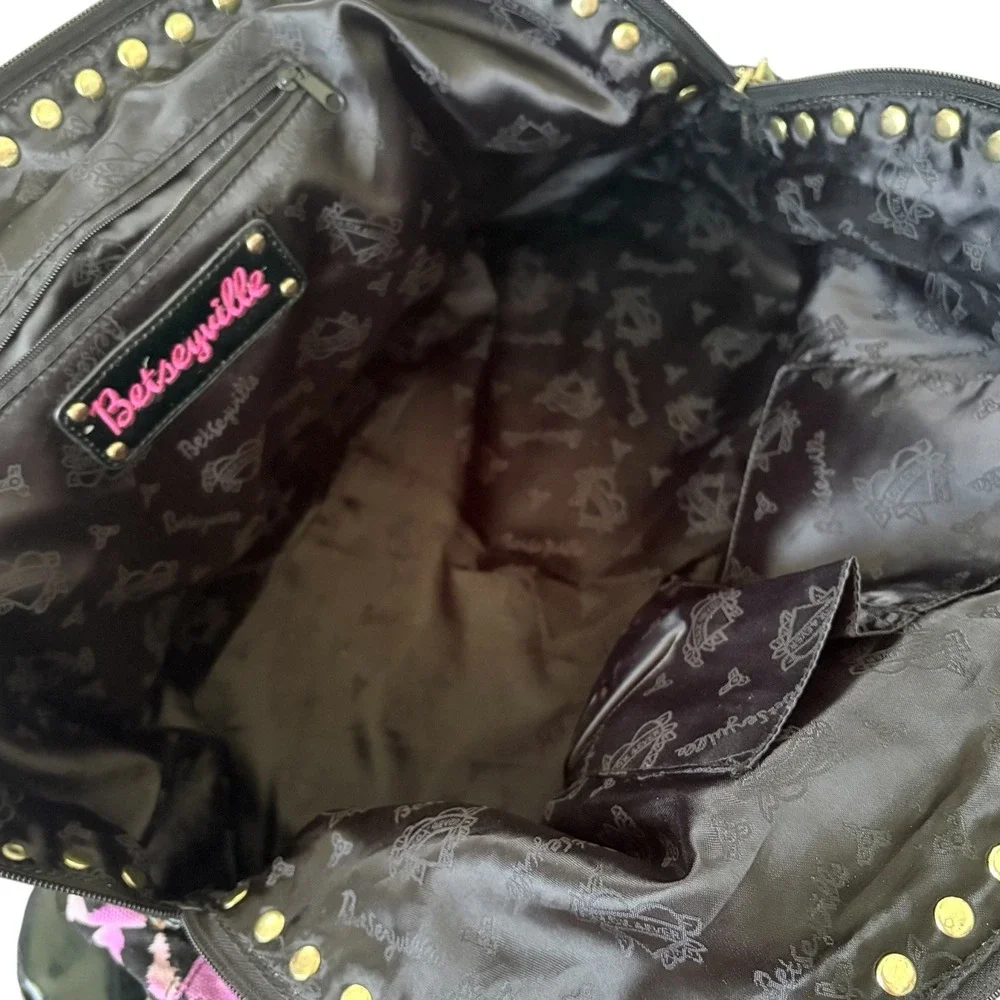 Betseyville Betsey Johnson Purple Zebra Studded Satchel Bag Large Indie McBling